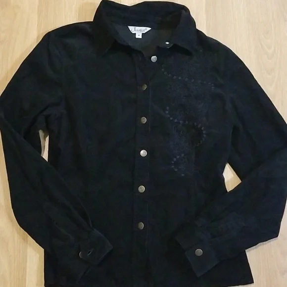 Jessica long sleeve black embroidered corduroy button down shirt size 10 EUC - Picture 2 of 12